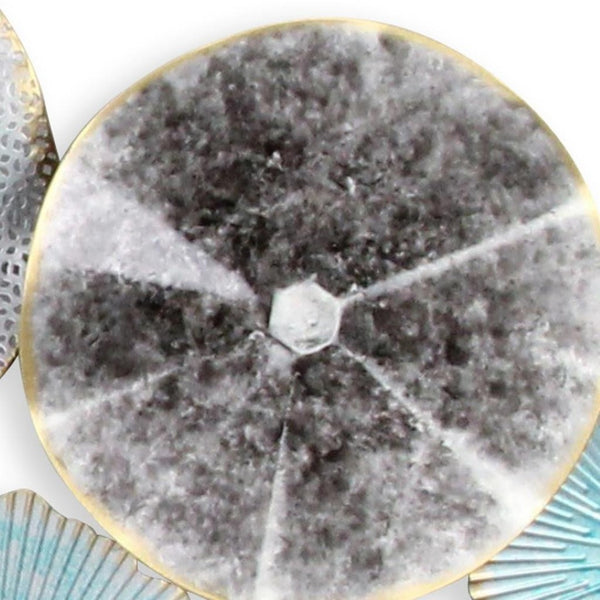 HomeRoots 24" Coastal-Inspired Metal Wall Sculpture with Aqua, Charcoal, and Silver Abstract Discs - Handmade Decor 634062