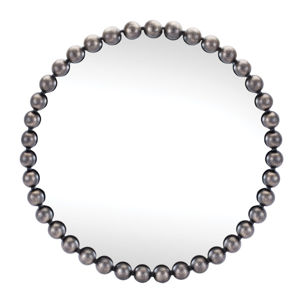 HomeRoots 24" Dark Gray Iron Beaded Round Accent Mirror - Timeless Design for Stylish Home Decor & Reflection 634099