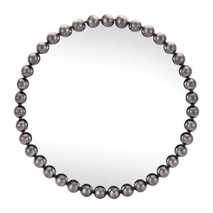 HomeRoots 24" Dark Gray Iron Beaded Round Accent Mirror - Timeless Design for Stylish Home Decor & Reflection 634099