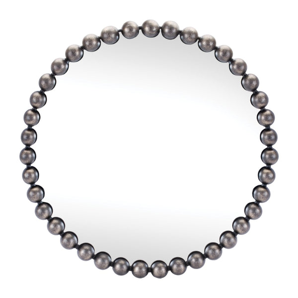 HomeRoots 24" Dark Gray Iron Beaded Round Accent Mirror - Timeless Design for Stylish Home Decor & Reflection 634099