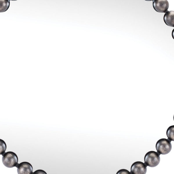 HomeRoots 24" Dark Gray Iron Beaded Round Accent Mirror - Timeless Design for Stylish Home Decor & Reflection 634099