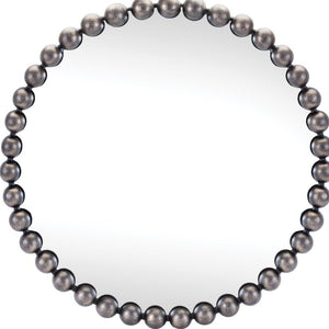 HomeRoots 24" Dark Gray Iron Beaded Round Accent Mirror - Timeless Design for Stylish Home Decor & Reflection 634099