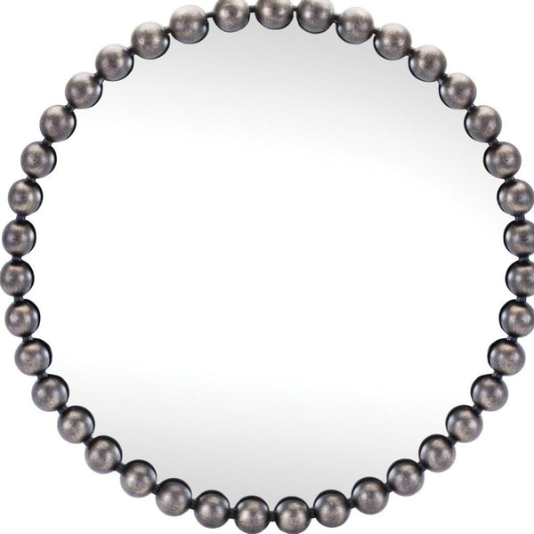 HomeRoots 24" Dark Gray Iron Beaded Round Accent Mirror - Timeless Design for Stylish Home Decor & Reflection 634099