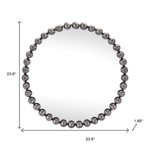 HomeRoots 24" Dark Gray Iron Beaded Round Accent Mirror - Timeless Design for Stylish Home Decor & Reflection 634099