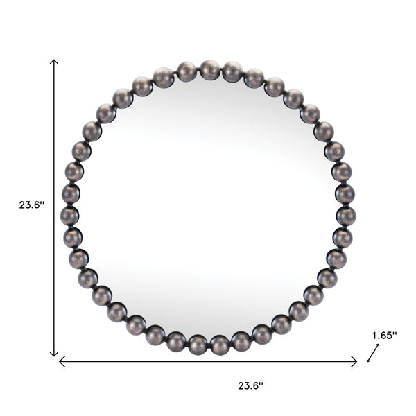 HomeRoots 24" Dark Gray Iron Beaded Round Accent Mirror - Timeless Design for Stylish Home Decor & Reflection 634099