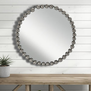 HomeRoots 24" Dark Gray Iron Beaded Round Accent Mirror - Timeless Design for Stylish Home Decor & Reflection 634099