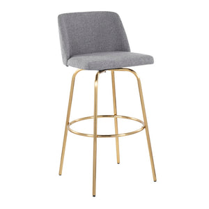 English Elm Toriano 30" Barstool Set Of 2 - Stylish Grey Fabric & Gold Metal Swivel Design For Modern Spaces B202S00656-GIGA