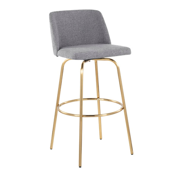 English Elm Toriano 30" Barstool Set Of 2 - Stylish Grey Fabric & Gold Metal Swivel Design For Modern Spaces B202S00656-GIGA
