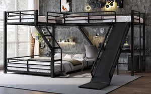 English Elm L-Shaped Triple Bunk Bed With Slide & Usb Ports - Space-Saving Metal Design For Modern Families W1580S00276