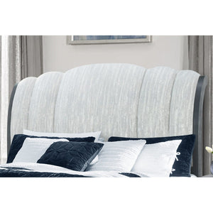 HomeRoots Gray Distressed Wood King Bed Frame with Upholstered Headboard & Under-Bed Drawers for Storage 634105