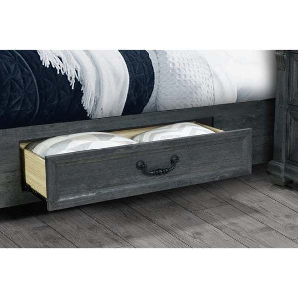 HomeRoots Gray Distressed Wood Upholstered Queen Bed Frame with Storage Drawers for Rustic Charm & Comfort 634106