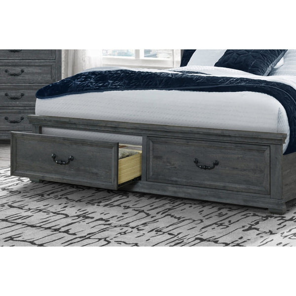 HomeRoots Gray Distressed Wood Upholstered Queen Bed Frame with Storage Drawers for Rustic Charm & Comfort 634106