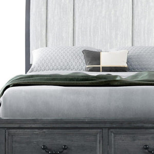 HomeRoots Gray Distressed Wood Upholstered Queen Bed Frame with Storage Drawers for Rustic Charm & Comfort 634106