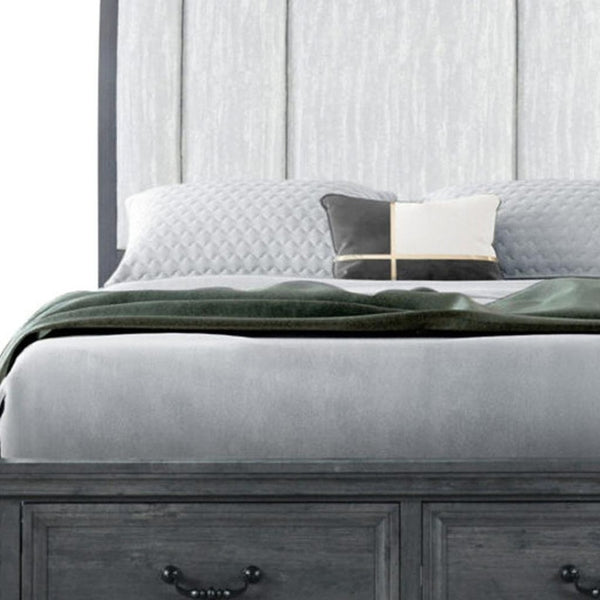 HomeRoots Gray Distressed Wood Upholstered Queen Bed Frame with Storage Drawers for Rustic Charm & Comfort 634106