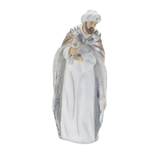 HomeRoots Set of Six Elegant White and Silver Resin Nativity Figurines for Timeless Holiday Décor and Gifting 634114