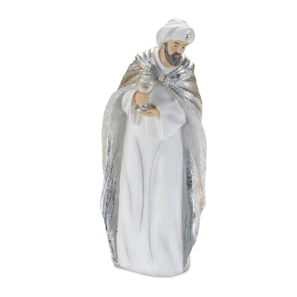 HomeRoots Set of Six Elegant White and Silver Resin Nativity Figurines for Timeless Holiday Décor and Gifting 634114