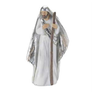 HomeRoots Set of Six Elegant White and Silver Resin Nativity Figurines for Timeless Holiday Décor and Gifting 634114