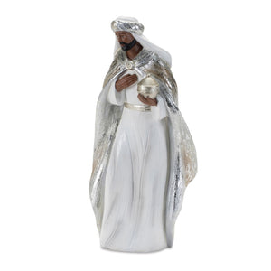 HomeRoots Set of Six Elegant White and Silver Resin Nativity Figurines for Timeless Holiday Décor and Gifting 634114