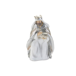 HomeRoots Set of Six Elegant White and Silver Resin Nativity Figurines for Timeless Holiday Décor and Gifting 634114