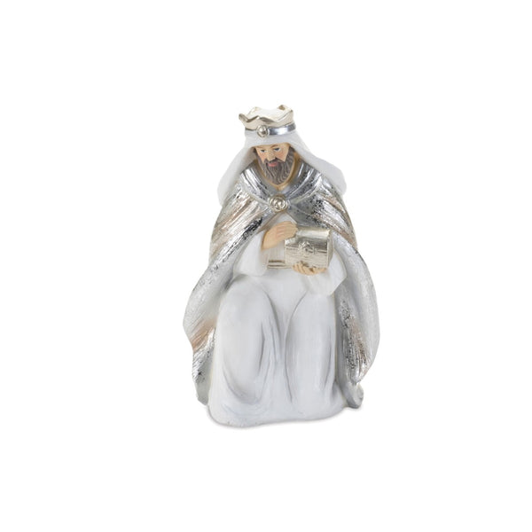 HomeRoots Set of Six Elegant White and Silver Resin Nativity Figurines for Timeless Holiday Décor and Gifting 634114