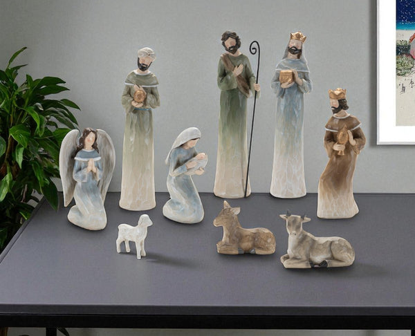 HomeRoots Set of Nine Beige and Gold Polyresin Figurines - Elegant Décor for Home, Gifts & Easy Display Options 634117