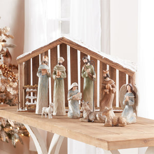 HomeRoots Set of Nine Beige and Gold Polyresin Figurines - Elegant Décor for Home, Gifts & Easy Display Options 634117