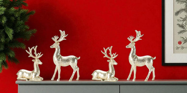 HomeRoots Set of Four Gold Polyresin Deer Figurines – Elegant Holiday Décor for Mantels, Tables & Gifts 634118