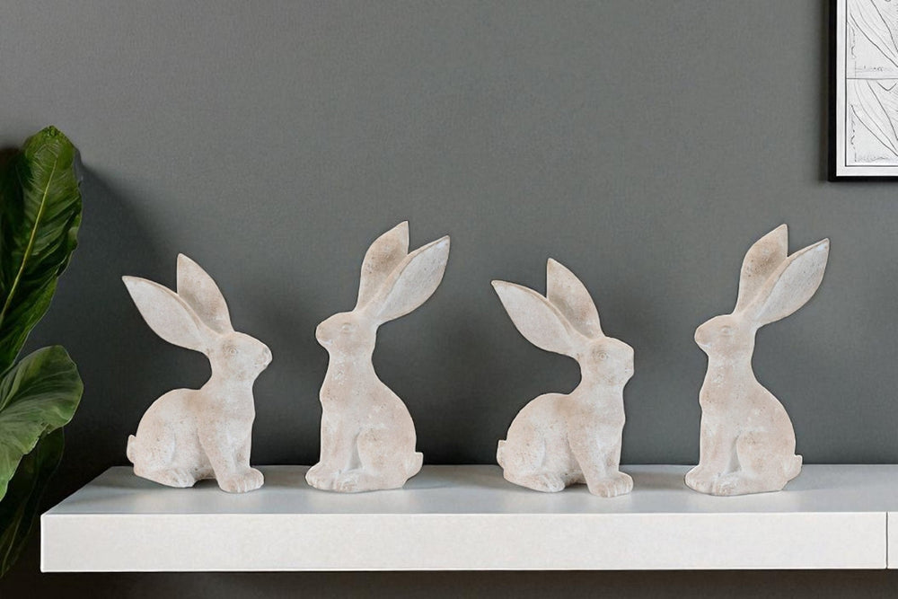 HomeRoots Set of Four Beige Polyresin Rabbit Figurines - Whimsical Rustic Decor for Home and Seasonal Displays 634140