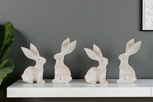 HomeRoots Set of Four Beige Polyresin Rabbit Figurines - Whimsical Rustic Decor for Home and Seasonal Displays 634140