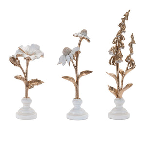 HomeRoots Set of Three Elegant Gold and White Ceramic Sculptures for Modern Home Décor and Gift Giving 634141
