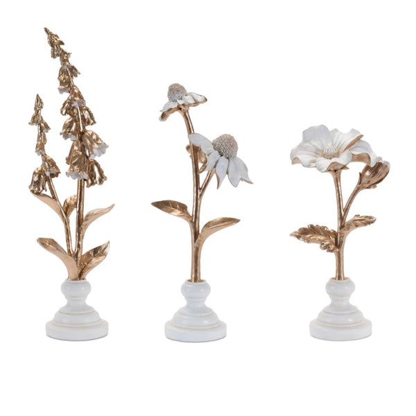 HomeRoots Set of Three Elegant Gold and White Ceramic Sculptures for Modern Home Décor and Gift Giving 634141