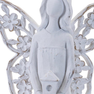 HomeRoots Set of Four White Polyresin Angel Figurines with Floral Wings for Home Decor & Thoughtful Gifts 634142