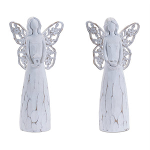 HomeRoots Set of Four White Polyresin Angel Figurines with Floral Wings for Home Decor & Thoughtful Gifts 634142
