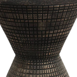 HomeRoots 22" Handcrafted Black Distressed Solid Wood Drum End Table - Rustic Charm for Any Space! 634154