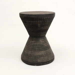 HomeRoots 22" Handcrafted Black Distressed Solid Wood Drum End Table - Rustic Charm for Any Space! 634154