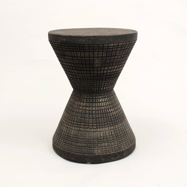 HomeRoots 22" Handcrafted Black Distressed Solid Wood Drum End Table - Rustic Charm for Any Space! 634154