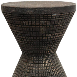 HomeRoots 22" Handcrafted Black Distressed Solid Wood Drum End Table - Rustic Charm for Any Space! 634154