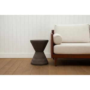 HomeRoots 22" Handcrafted Black Distressed Solid Wood Drum End Table - Rustic Charm for Any Space! 634154
