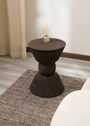 HomeRoots 22" Rustic Drum End Table - Handcrafted Solid Mango Wood, Distressed Finish, Versatile for Any Space 634155