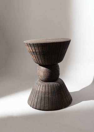 HomeRoots 22" Rustic Drum End Table - Handcrafted Solid Mango Wood, Distressed Finish, Versatile for Any Space 634155