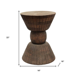 HomeRoots 22" Rustic Drum End Table - Handcrafted Solid Mango Wood, Distressed Finish, Versatile for Any Space 634155