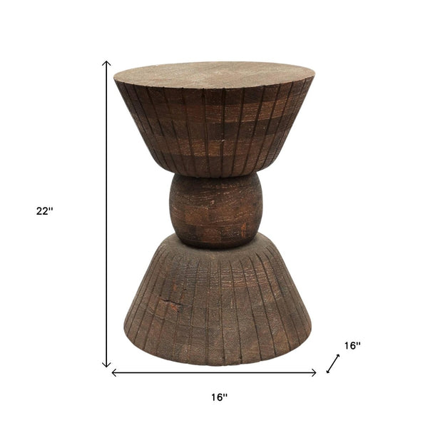 HomeRoots 22" Rustic Drum End Table - Handcrafted Solid Mango Wood, Distressed Finish, Versatile for Any Space 634155