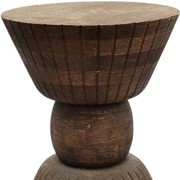 HomeRoots 22" Rustic Drum End Table - Handcrafted Solid Mango Wood, Distressed Finish, Versatile for Any Space 634155