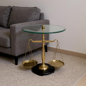 HomeRoots 24" Clear Tempered Glass End Table with Gold Libra Scales Base - Modern, Stylish & Functional Decor 634156