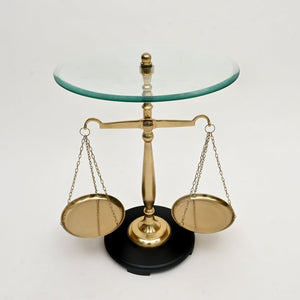 HomeRoots 24" Clear Tempered Glass End Table with Gold Libra Scales Base - Modern, Stylish & Functional Decor 634156