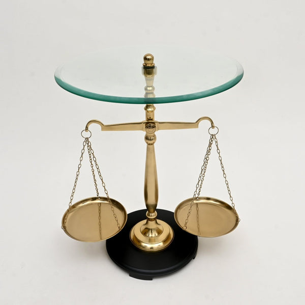 HomeRoots 24" Clear Tempered Glass End Table with Gold Libra Scales Base - Modern, Stylish & Functional Decor 634156