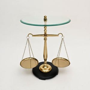 HomeRoots 24" Clear Tempered Glass End Table with Gold Libra Scales Base - Modern, Stylish & Functional Decor 634156