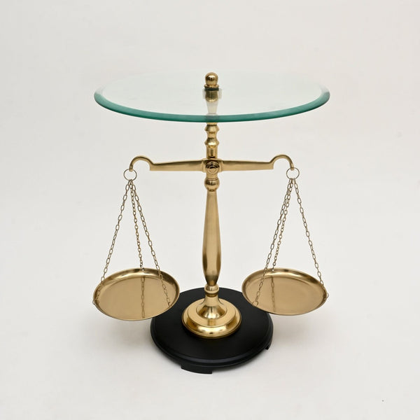 HomeRoots 24" Clear Tempered Glass End Table with Gold Libra Scales Base - Modern, Stylish & Functional Decor 634156
