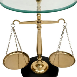 HomeRoots 24" Clear Tempered Glass End Table with Gold Libra Scales Base - Modern, Stylish & Functional Decor 634156