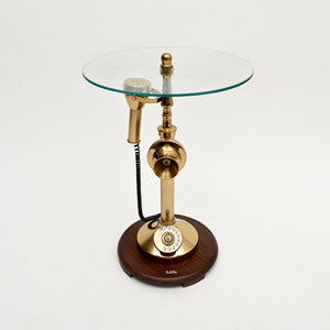 HomeRoots 25" Clear and Gold Vintage-Style Glass Top End Table with Unique Telephone Base for Glamorous Spaces 634157
